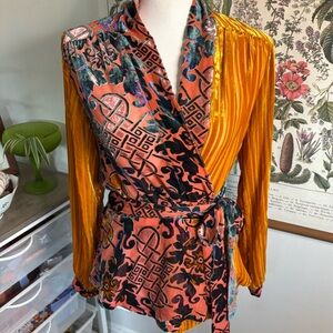 Anthropologie Elegant Multicolor Velvet Wrap Top Small